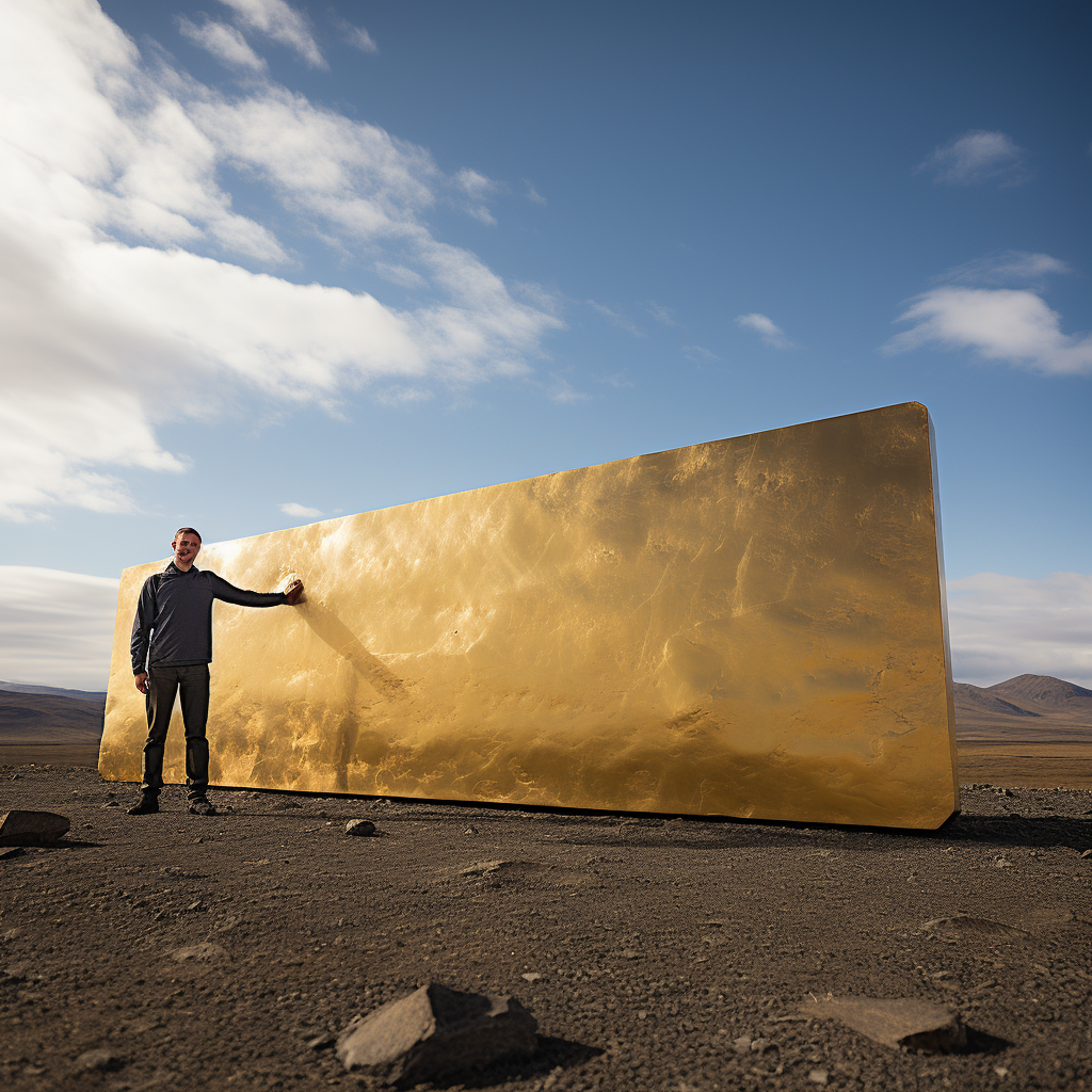 Man with Giant Gold Bar