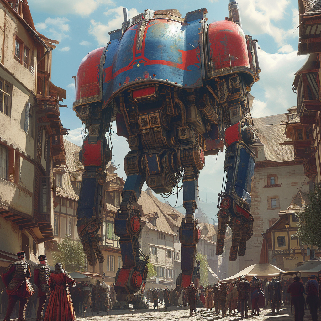 Giant Heroic Medieval Mech in Town