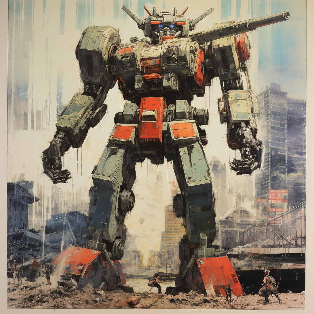 Giant Humanoid Mecha Gundam on Graffiti Beach