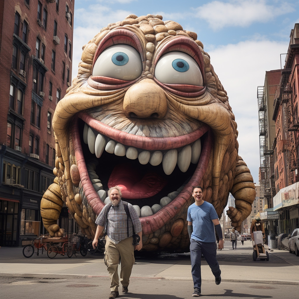 Smiling giant lollipop on New York street