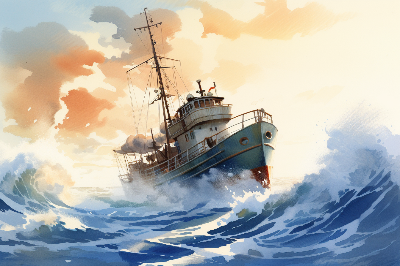 Cartoon illustration of giant ocean waves