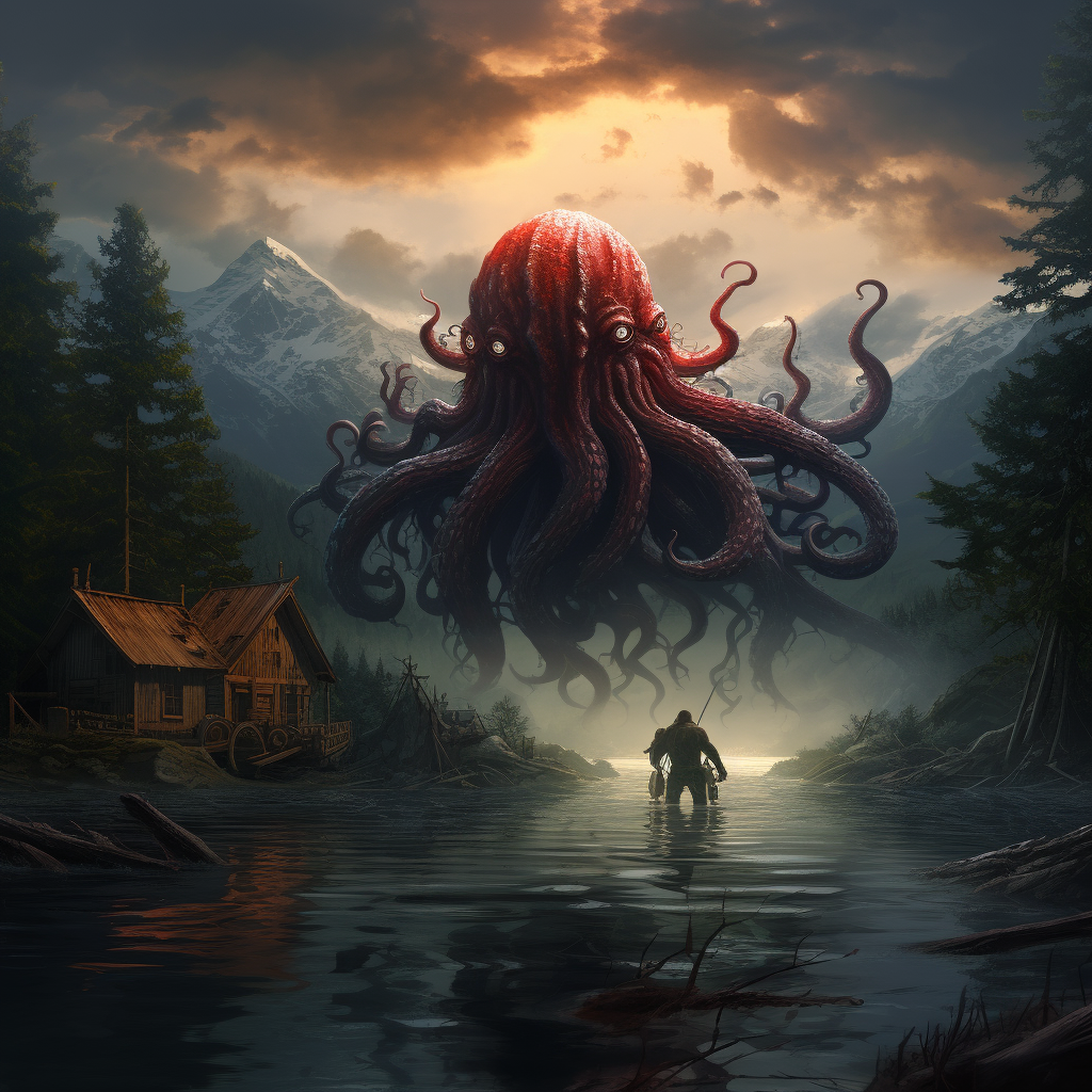 Giant octopus in lake