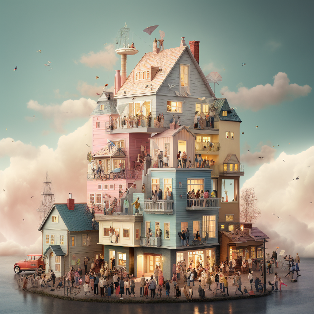 Giant People Tiny Houses Cinematic Pastel Tones