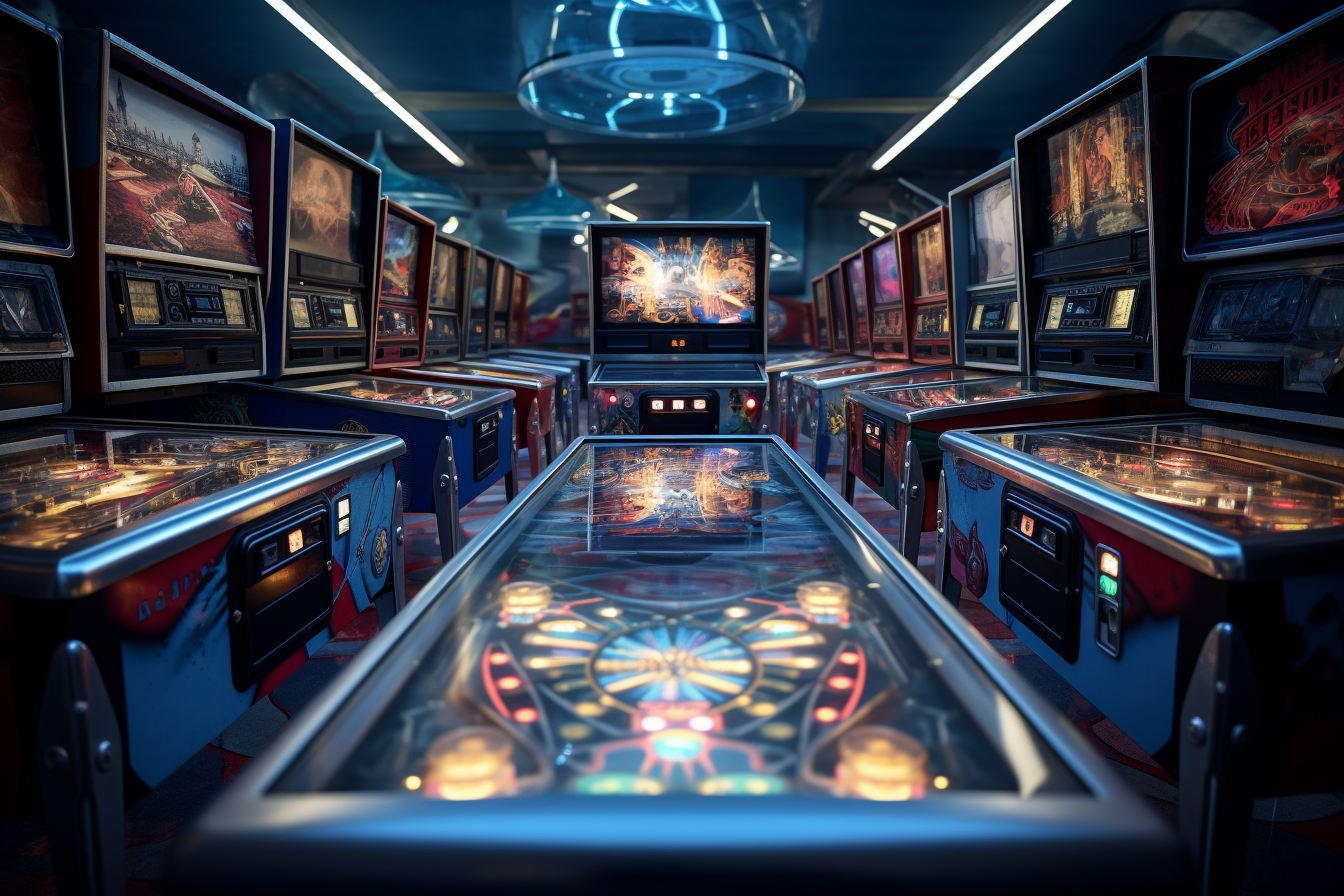 Giant pinball machine with silver pinball