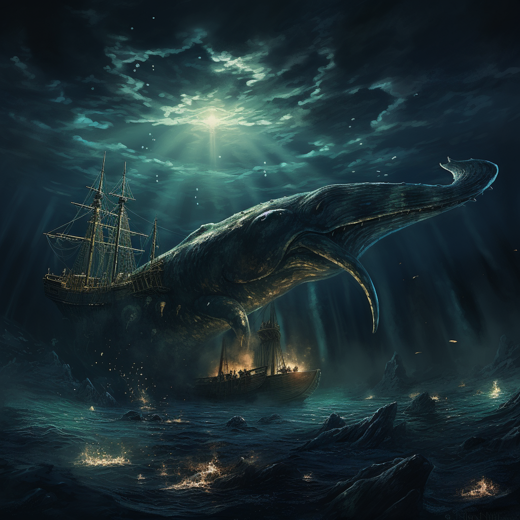 Majestic plesiosaur swimming under moonlit sky