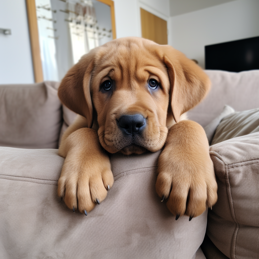 Adorable giant puppy with flirty look