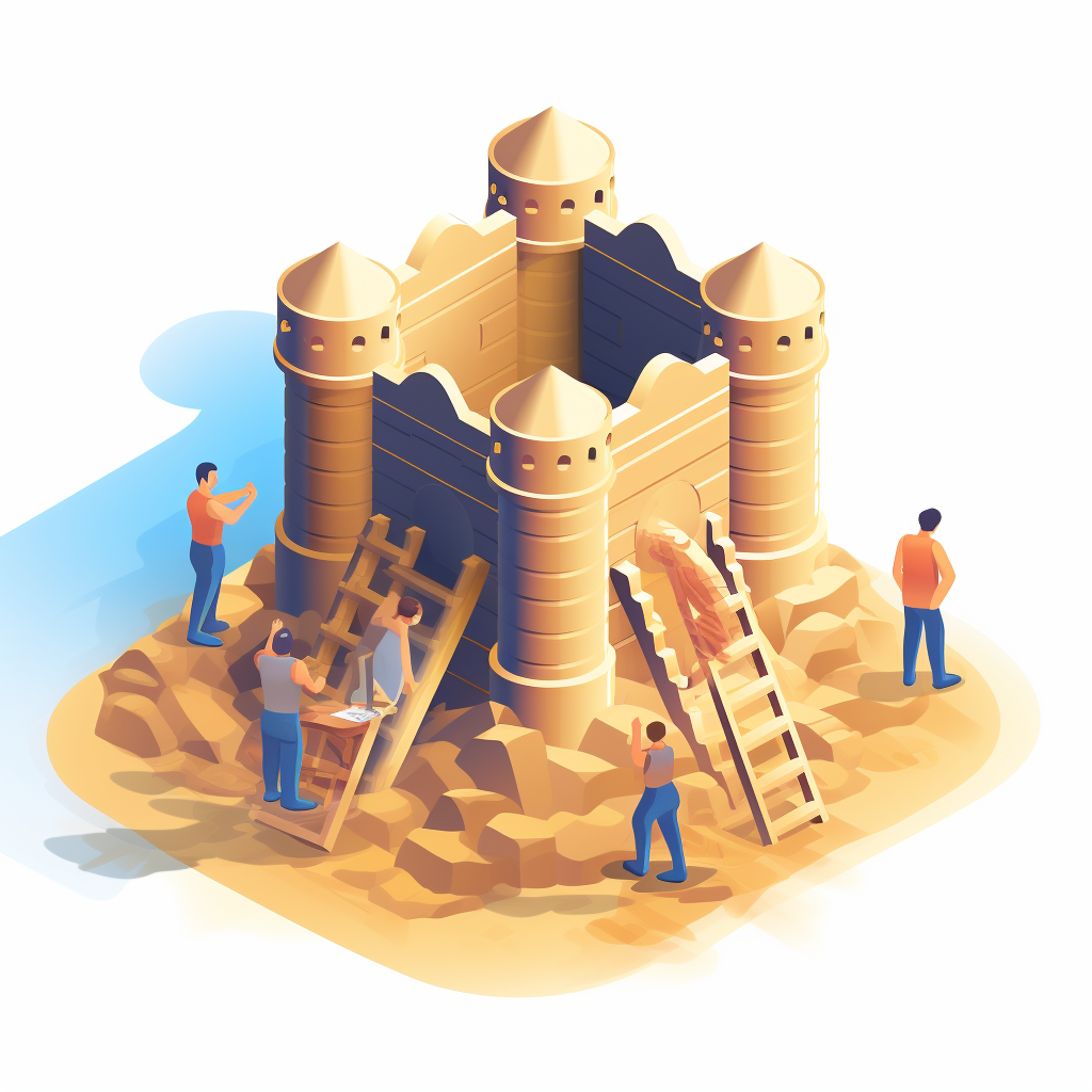 Animation of people building sandcastle together