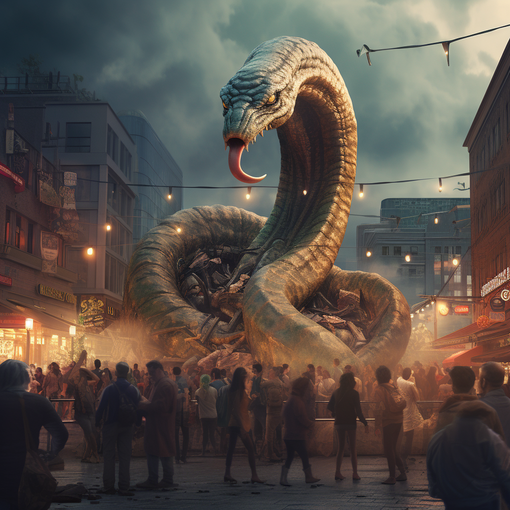 Terrifying snake monsters attacking humans in the city