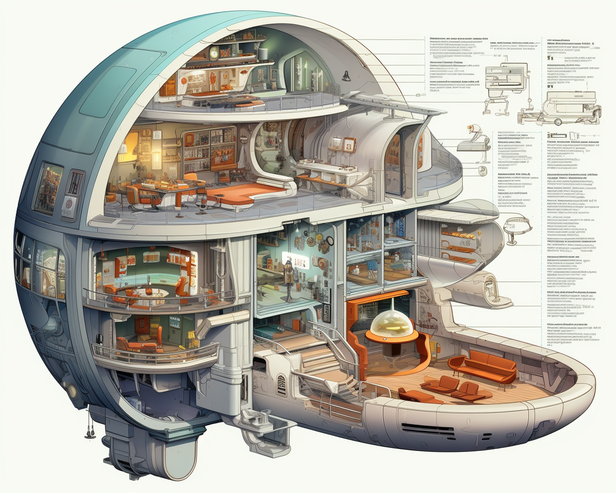 Diagram of giant spaceship interior