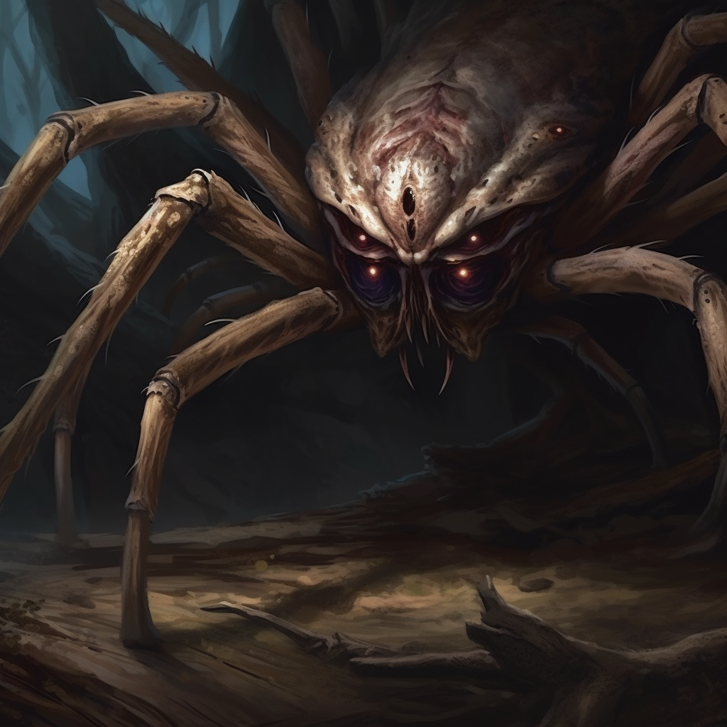 Shadowy black giant spider with beholder eyestalks