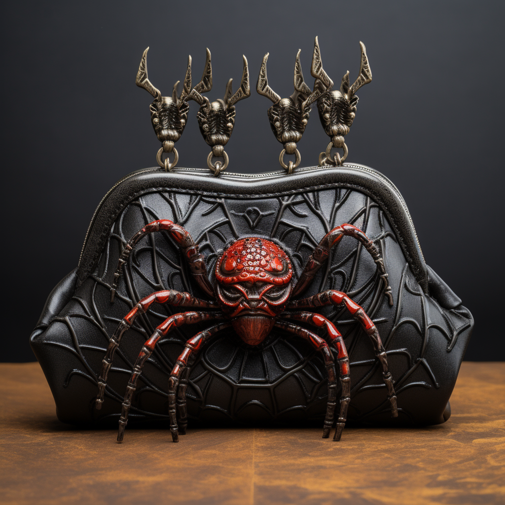 Black Leather Purse with Giant Spider