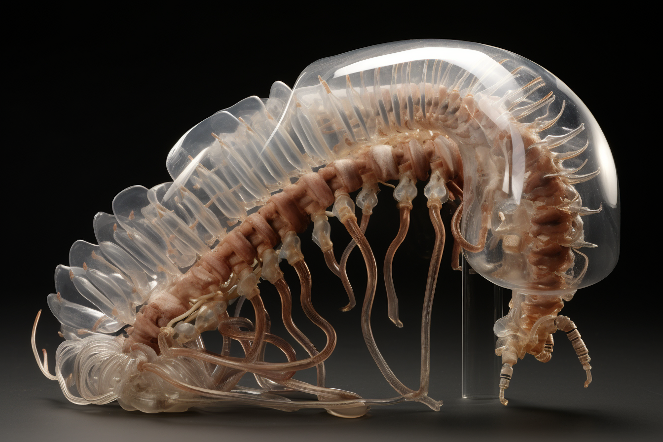 Disassembled parts of a transparent glass cerebroside centipede