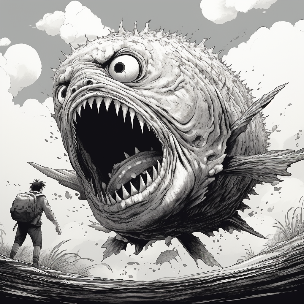 Detailed Manga-style Giant Travelly Fish