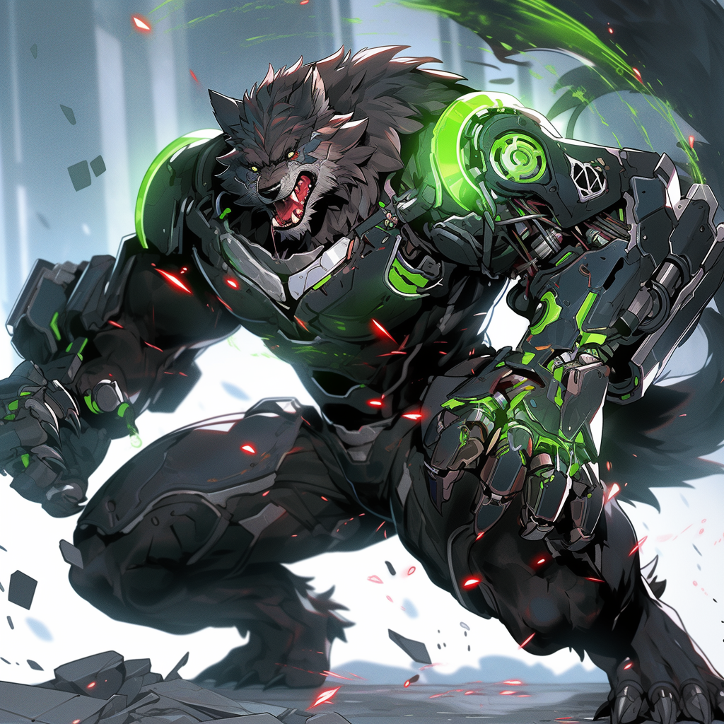 Majestic giant werewolf in cyberarmor