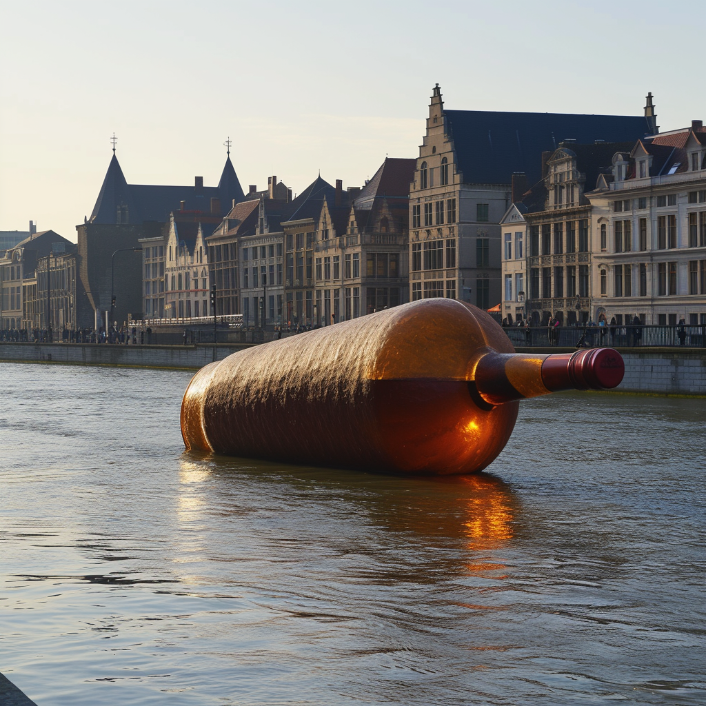 giant whiskey bottle on Graslei Ghent