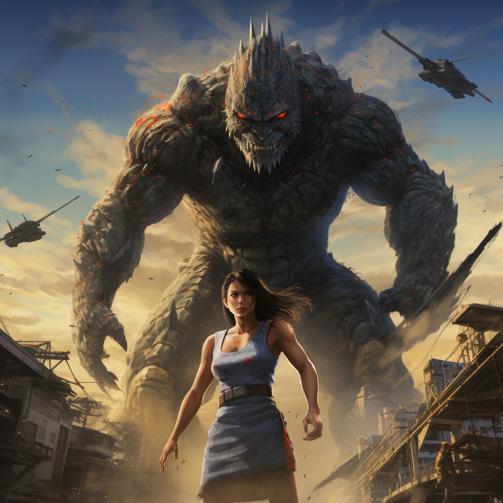 Powerful giant woman preparing to fight Godzilla