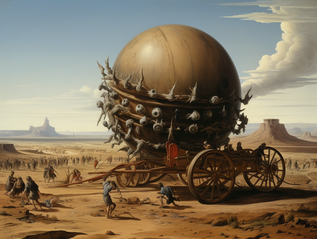 Trojan Army Pushes Giant Wooden Orb Across Desert  ?