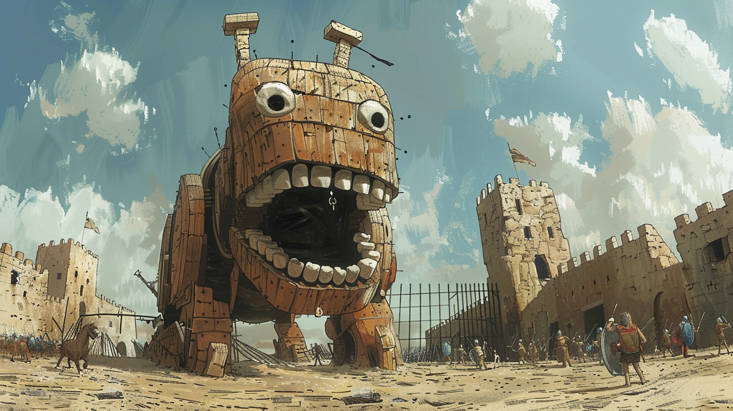 Cartoon Wooden Trojan Horse Teeth