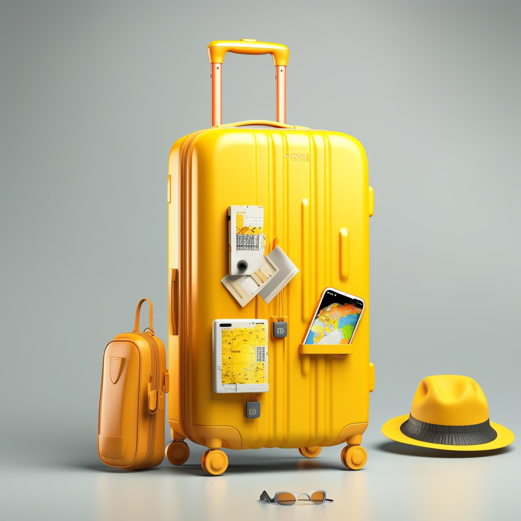 Yellow luggage with travel equipment