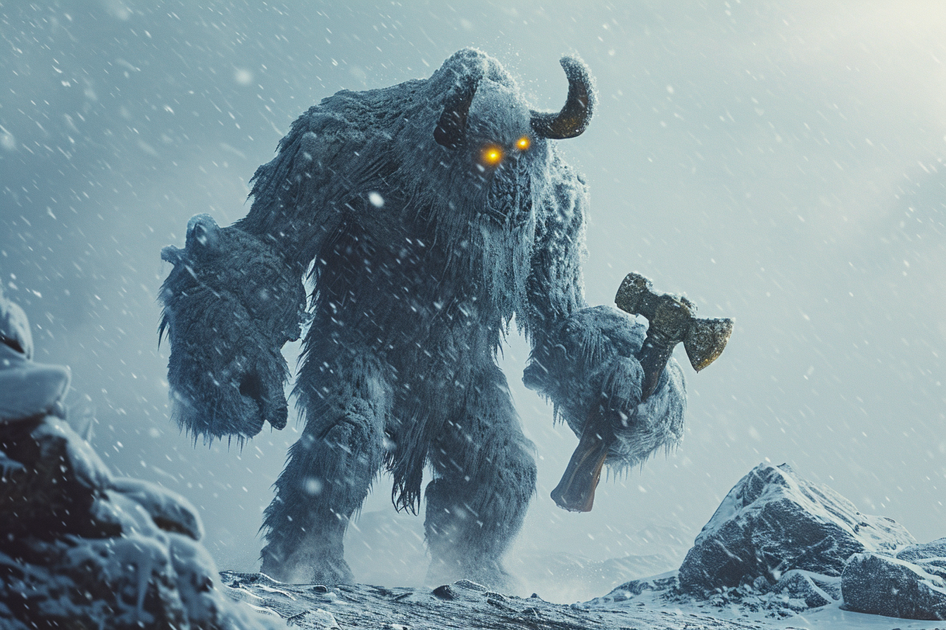 giant yeti with ice hammer