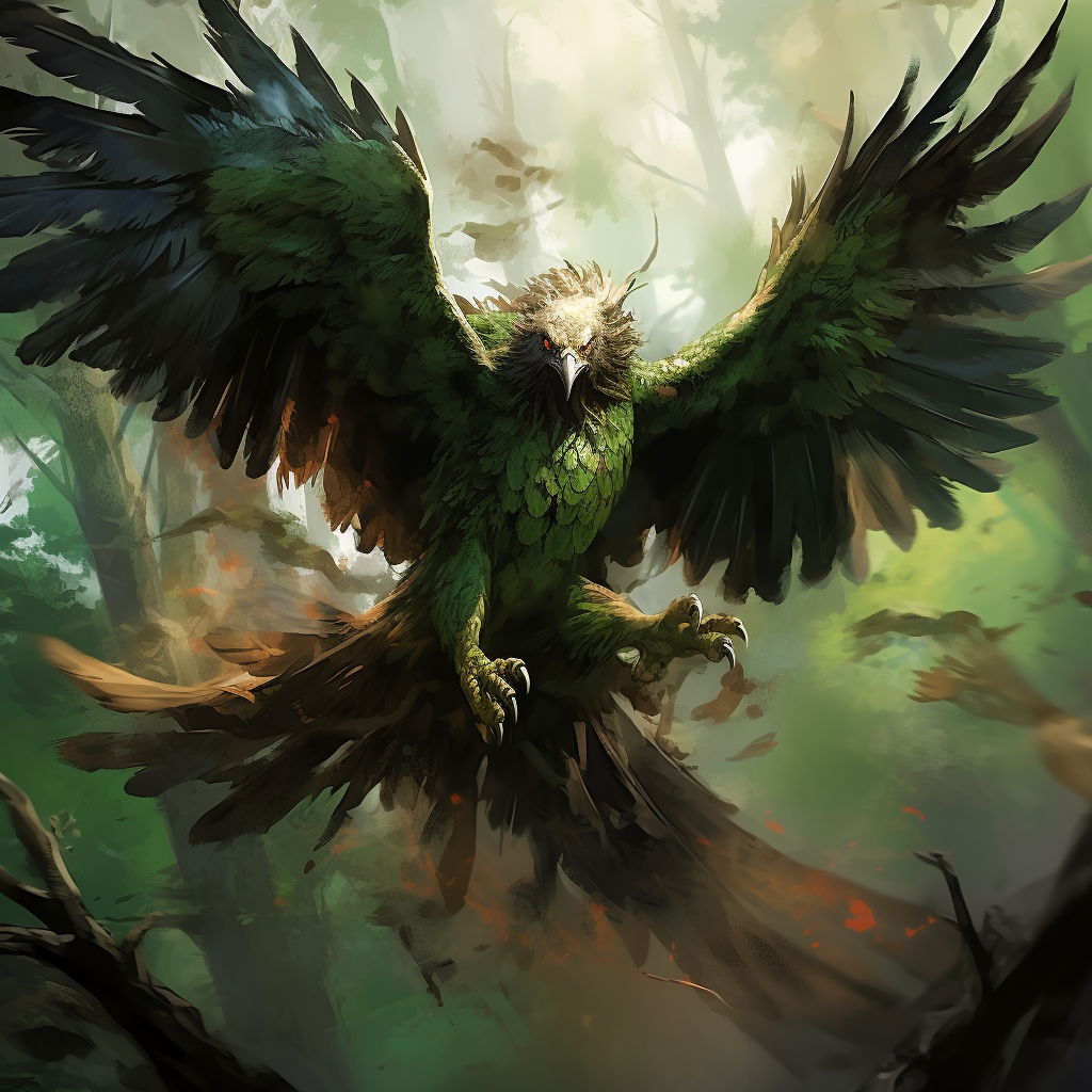 Hostile giant eagle with green seaweed wings