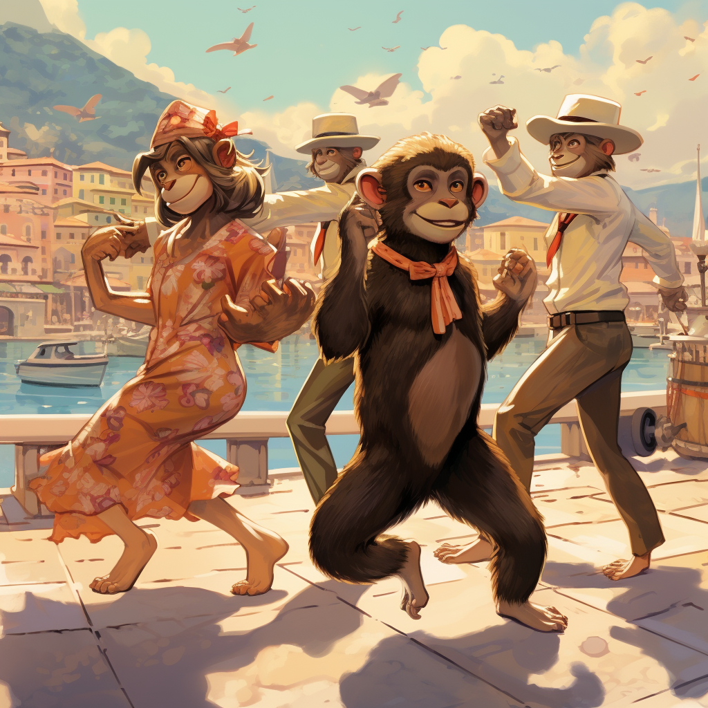 Group of People Dancing with Monkey