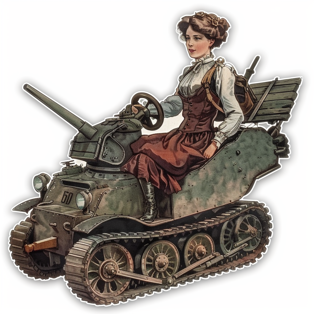 Vintage Gibson girl driving tank