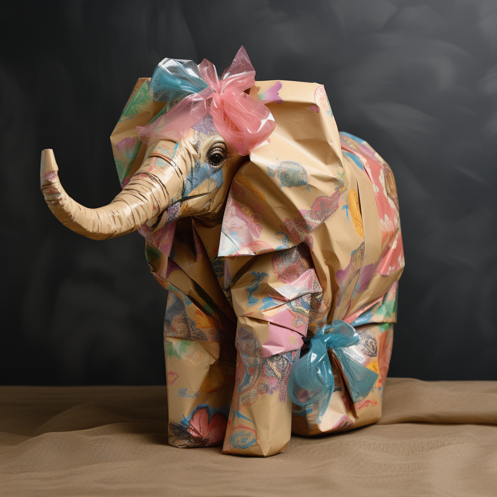 Elephant wrapped in gift wrap