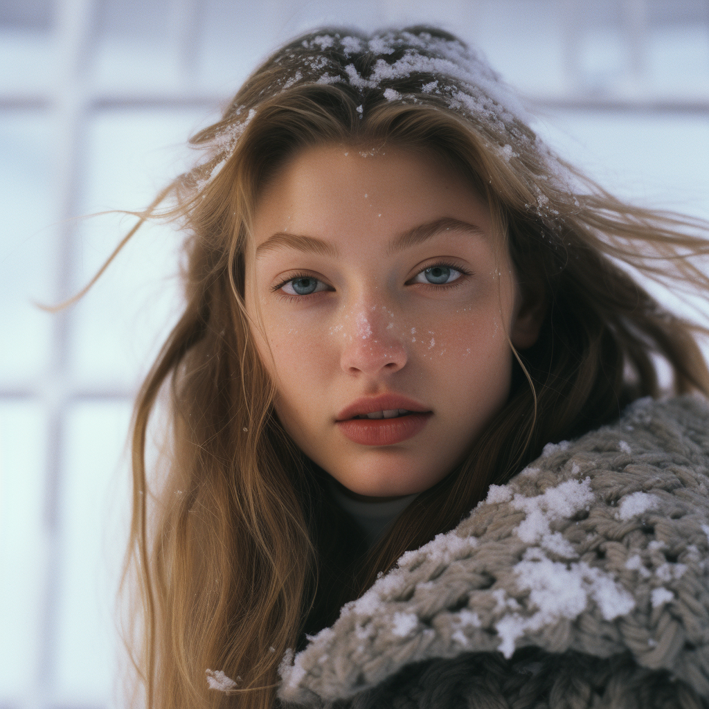 Closeup of Gigi Hadid in the Snow