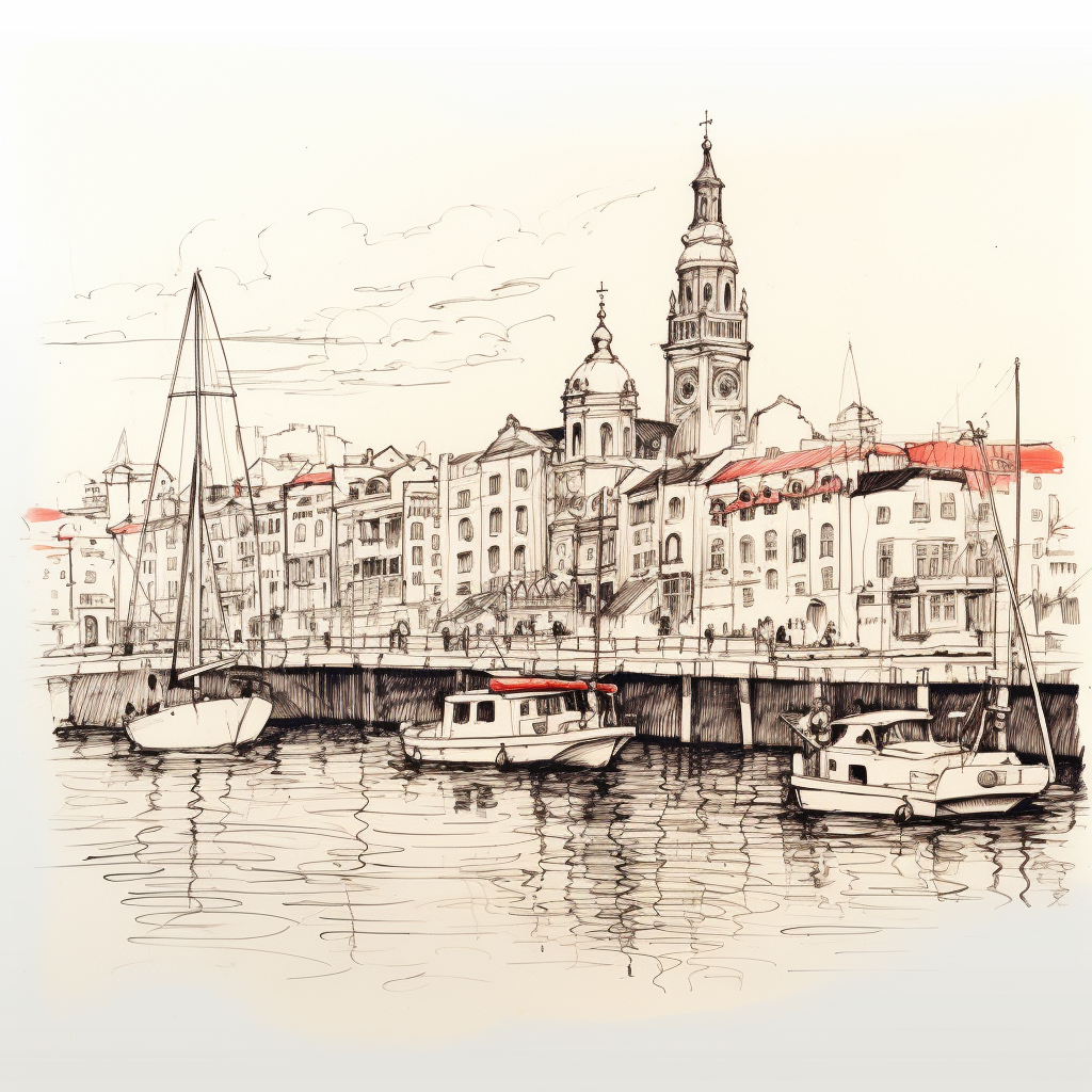 Hand Drawn Sketch of Gijon