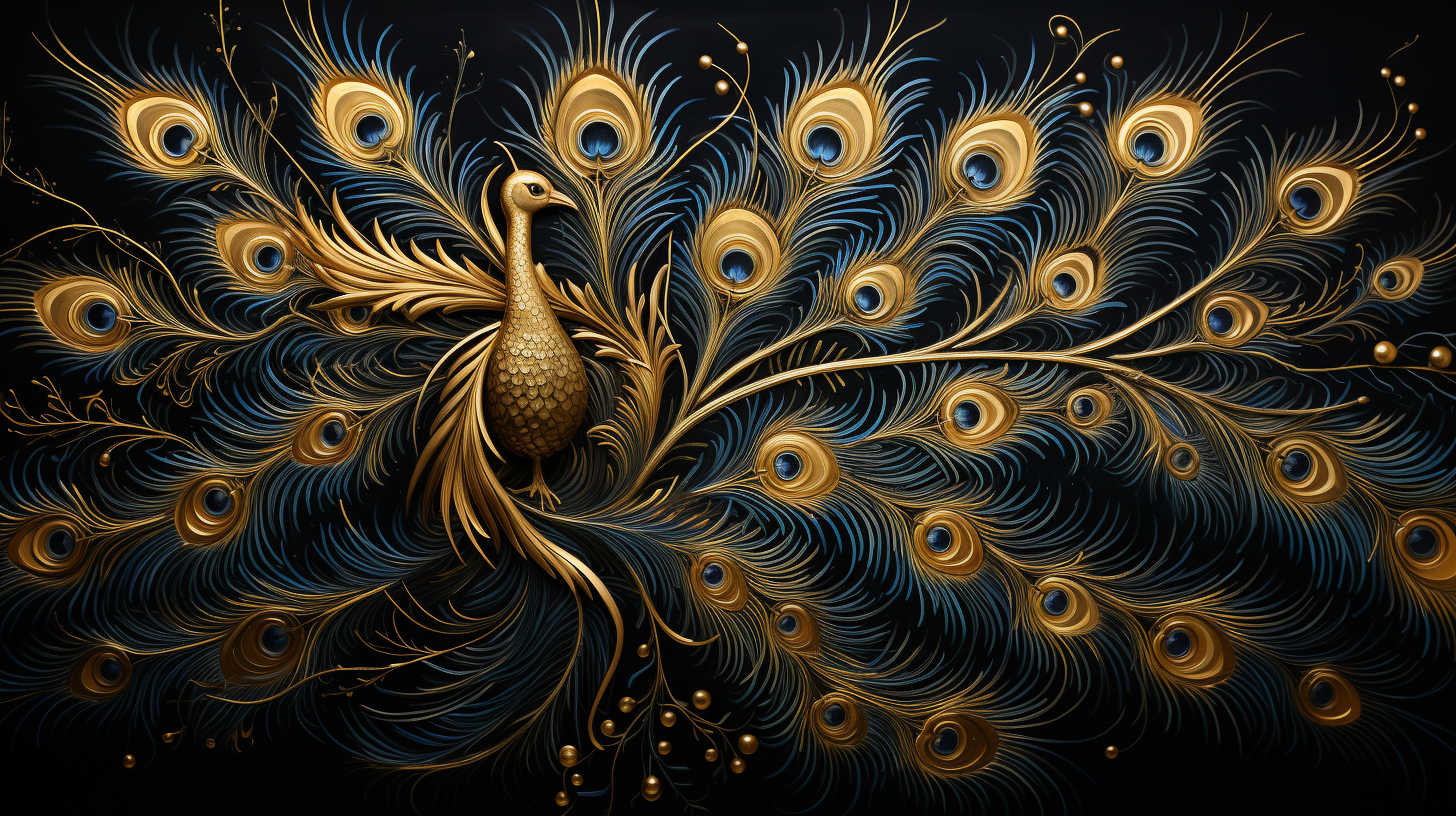 Luxurious gilded peacock feathers pattern painting