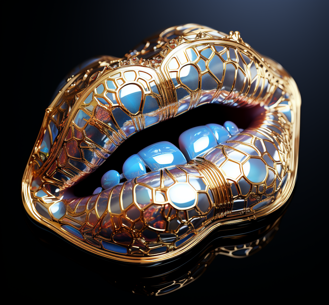 Psychedelic organic lips in gilded Synthwave pattern