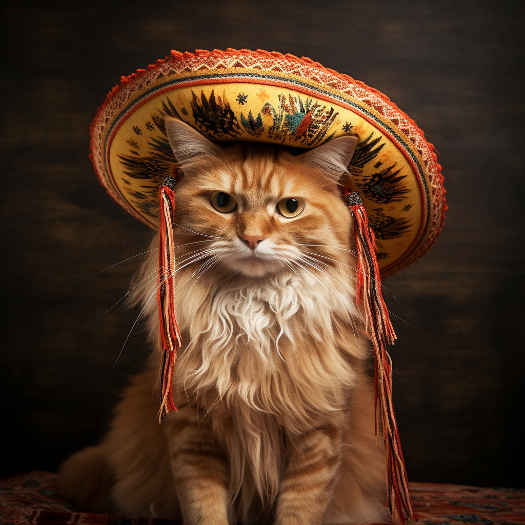 Cute Ginger Cat in Mexican Sombrero