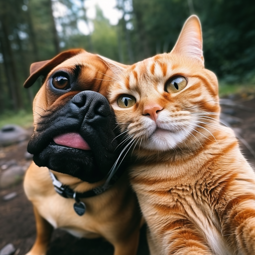 Ginger Cat and Pug Dog Selfie