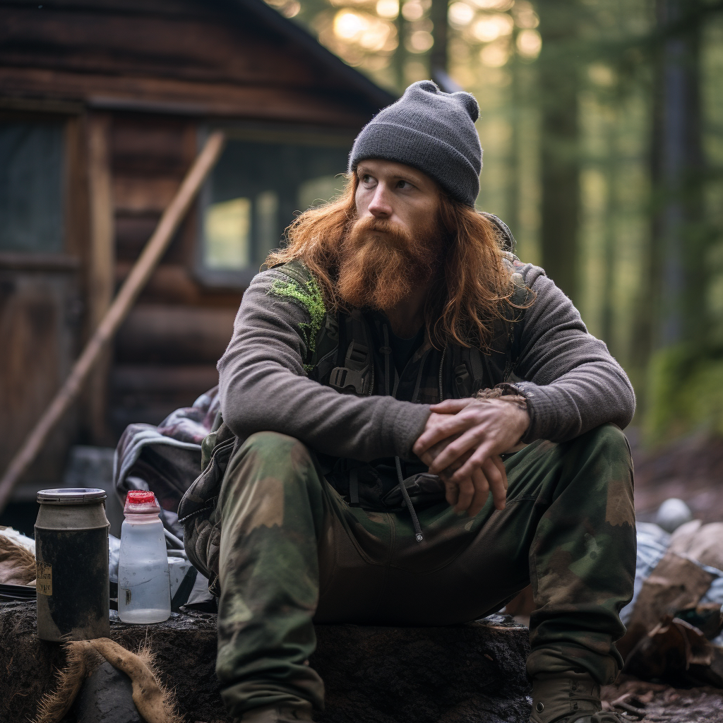 Ginger man in beanie and green flannel