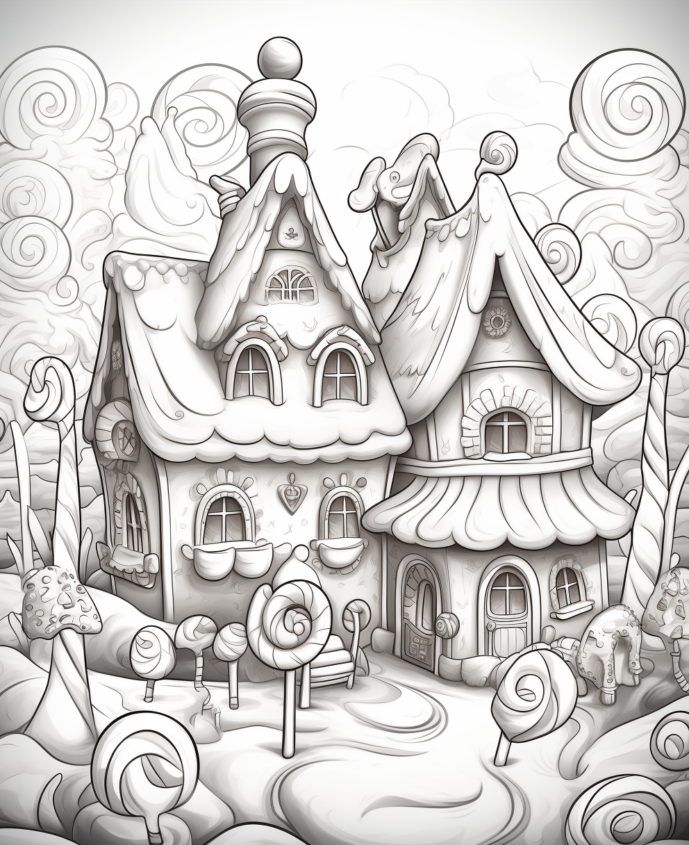 Gingerbread candy village coloring page