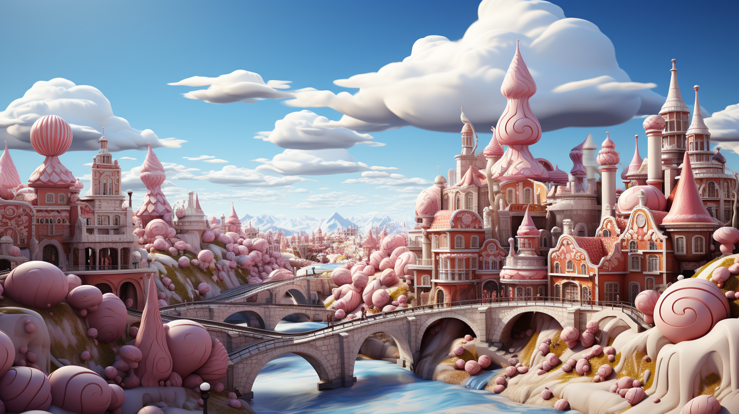 Gingerbread candy city landscape panorama