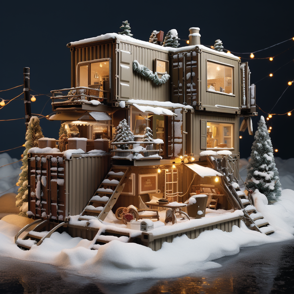 Gingerbread house resembling shipping container home