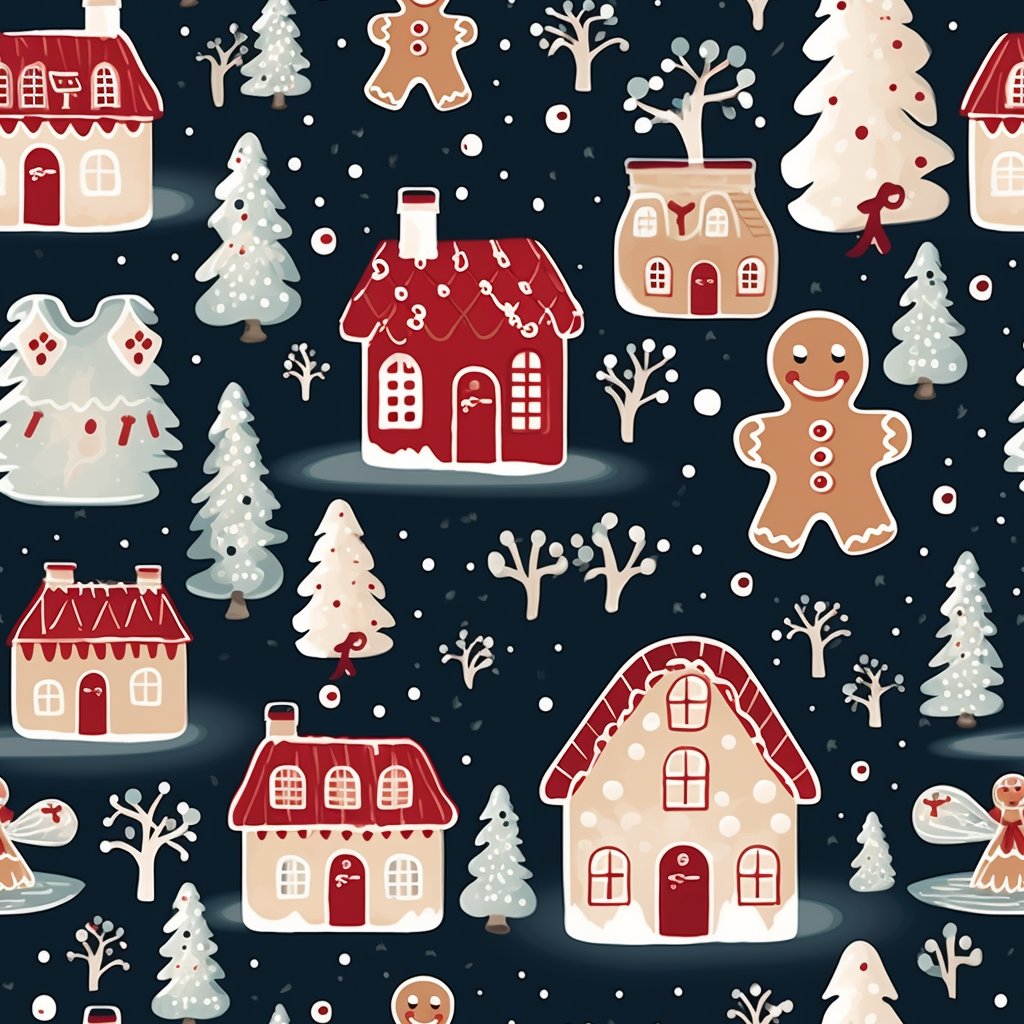 White and Red Gingerbread Men and Houses Pattern