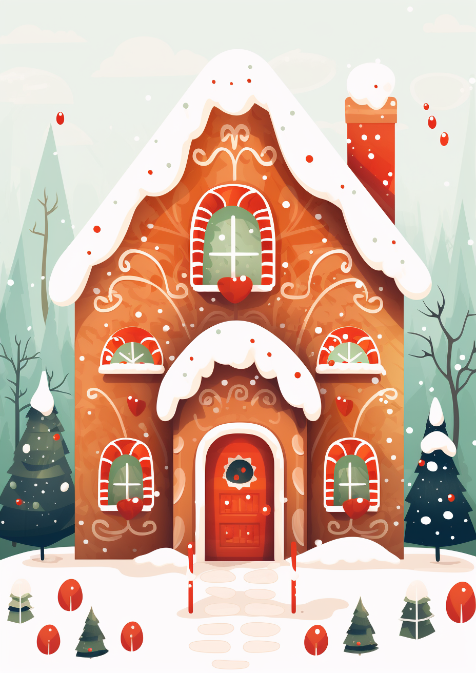 Gingerbread house in snowy background