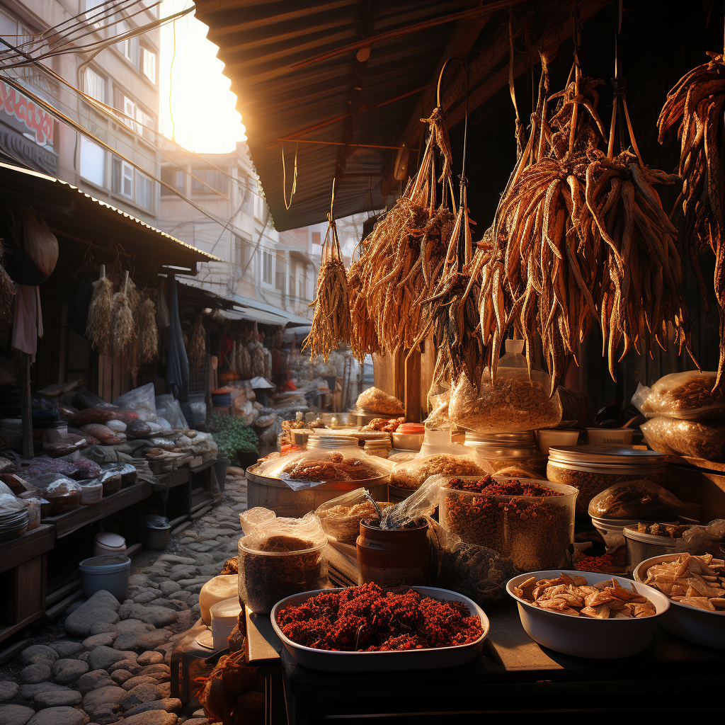 Vibrant ginseng market scene