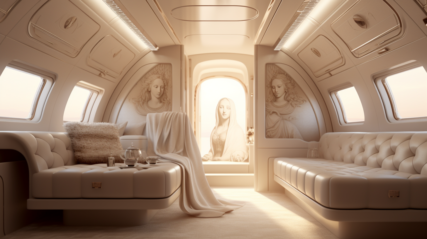 da Vinci's La Gioconda on a Luxury White Interiors Private Jet