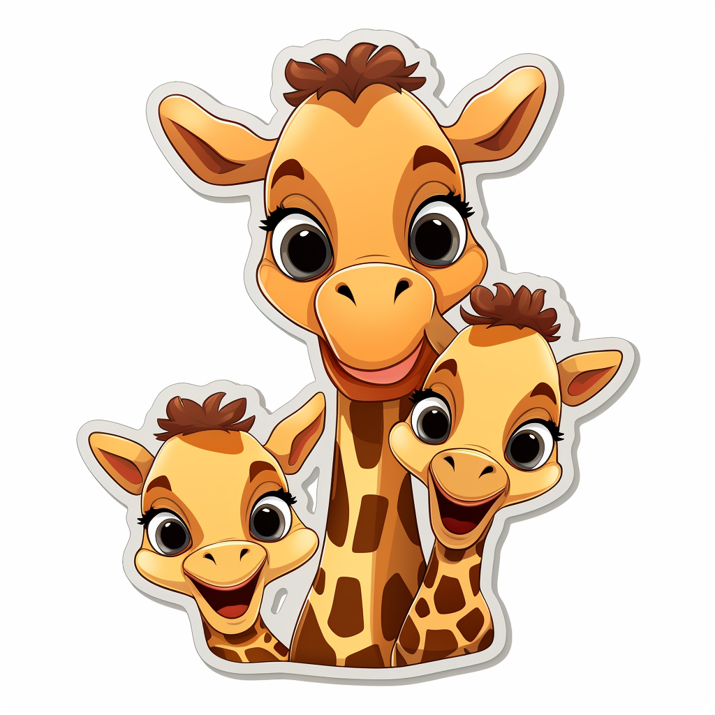 Cute Giraffe Family Cartoon Sticker  (6 words)