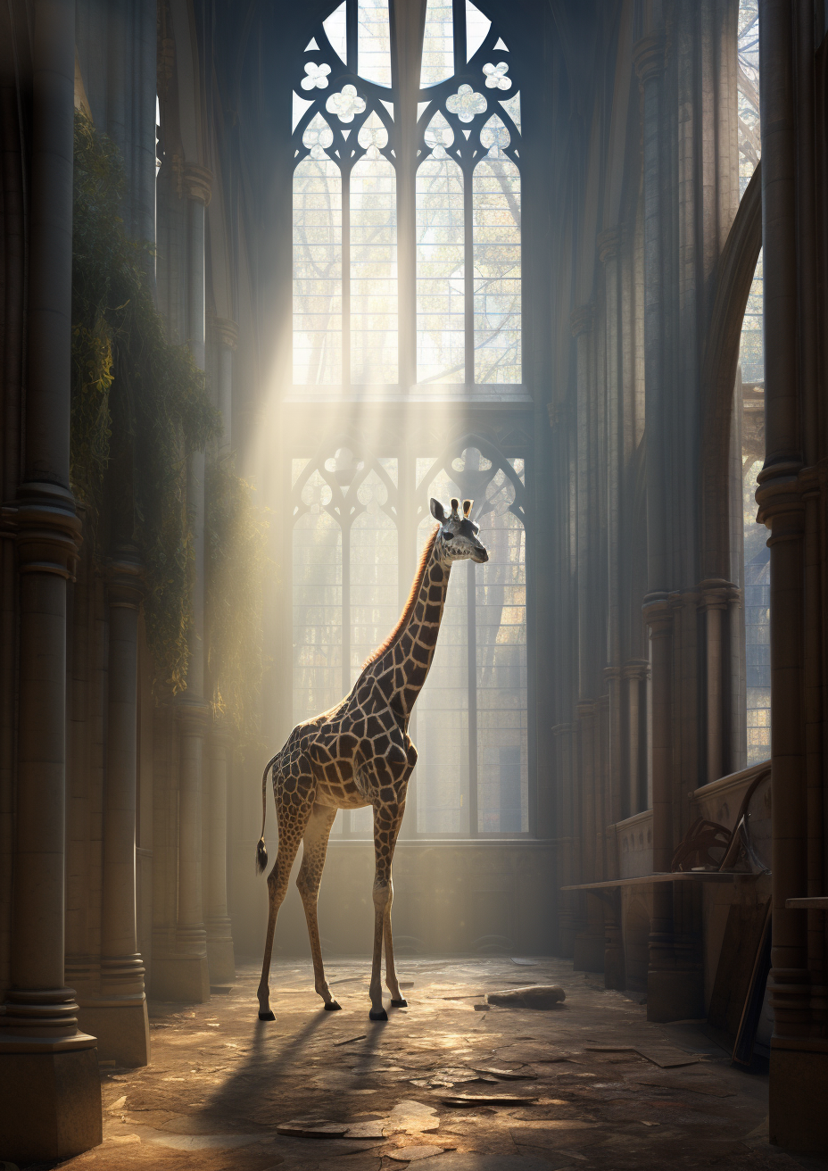 Giraffe in Gothic Cathedral Art