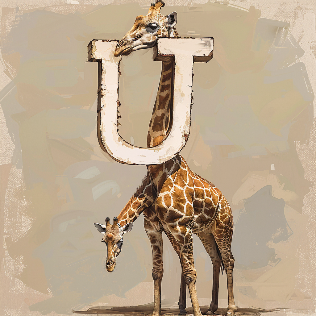 Giraffe holding letter U high