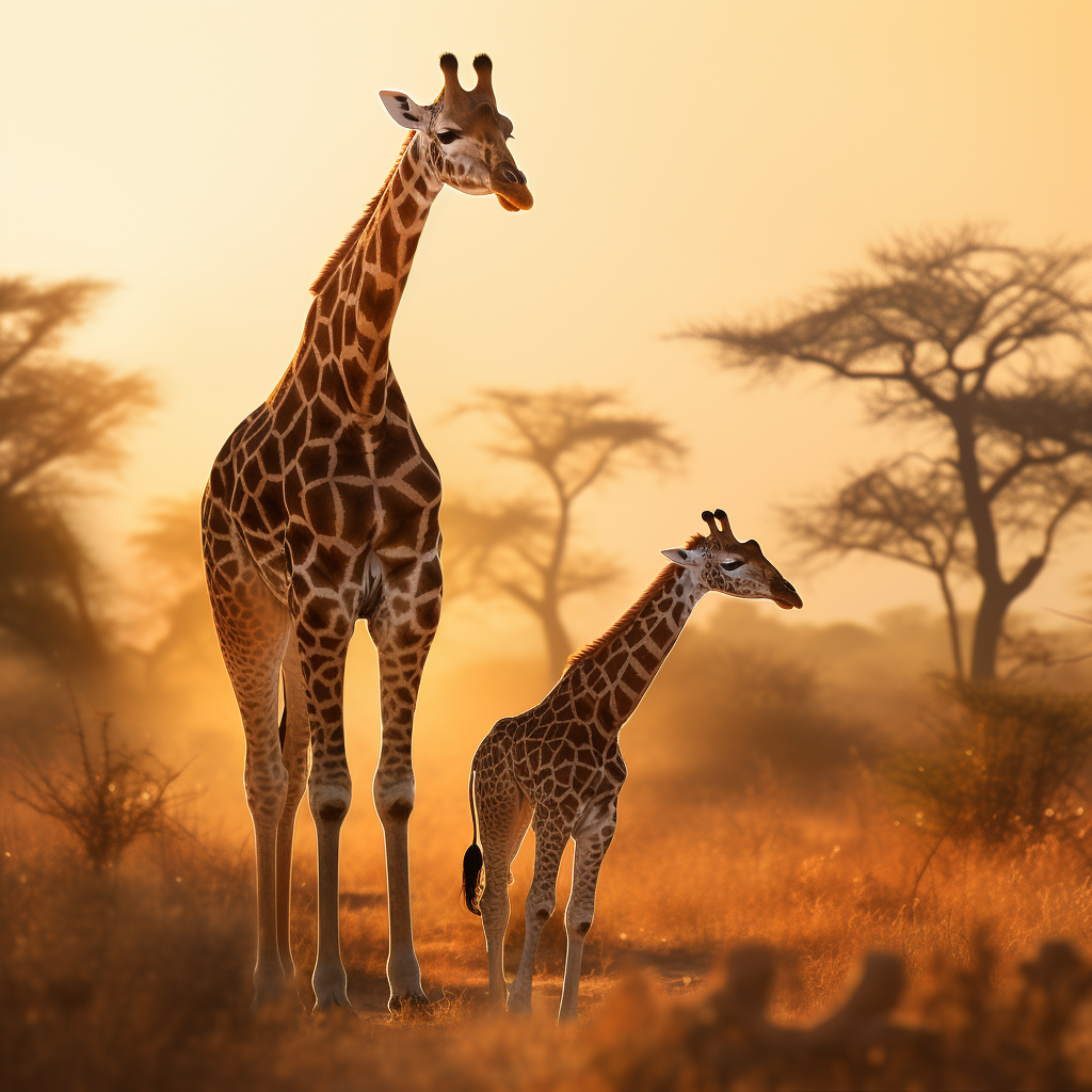 Beautiful Giraffe Mother with Calf