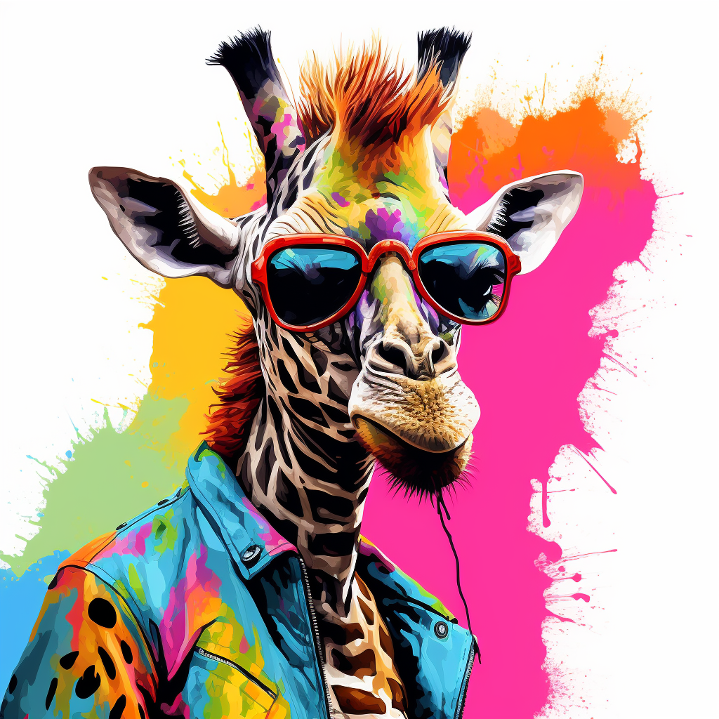 Colorful giraffe punk portrait painting