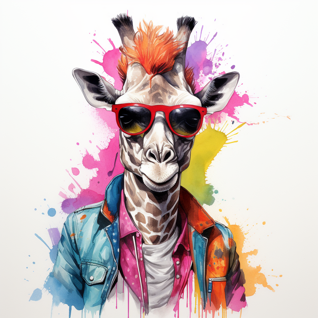 Colorful Giraffe Wall Art Drawing