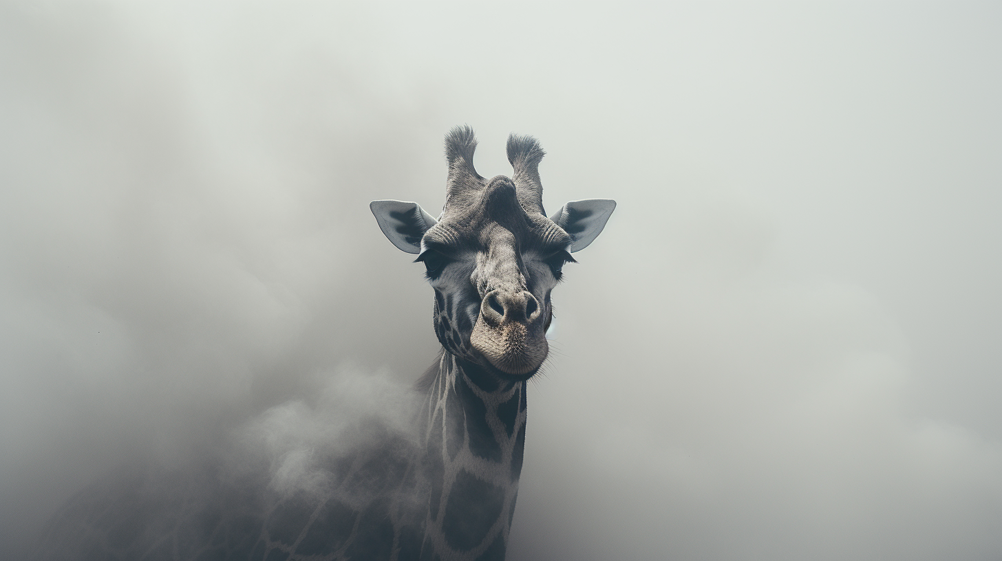 Mysterious giraffe emerging from fog