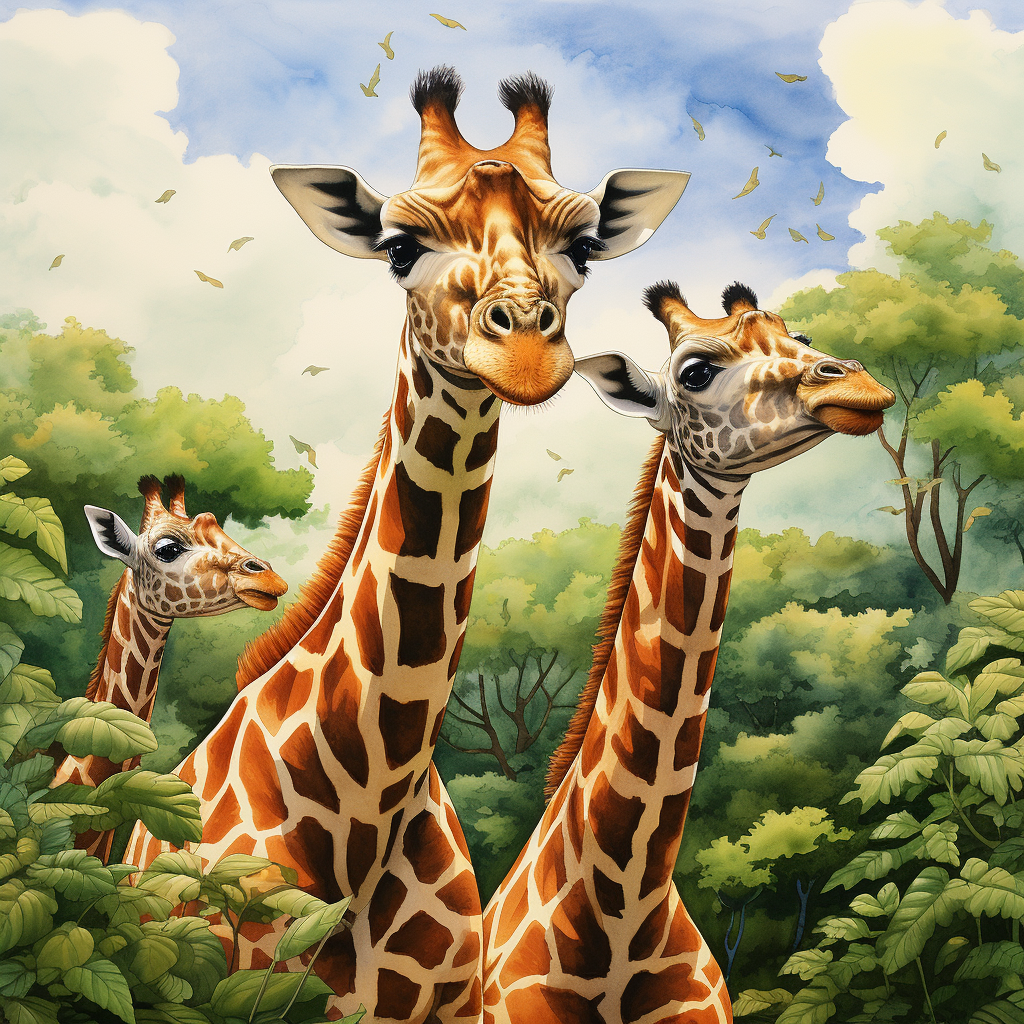 Cute Giraffes Watercolor Illustration for Children's Book